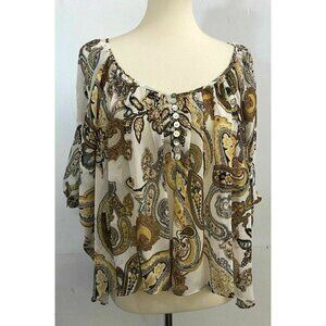 Wilster Women's New Loose Fit Gold Paisley 3/4 Sleeve Top Size S Ric1